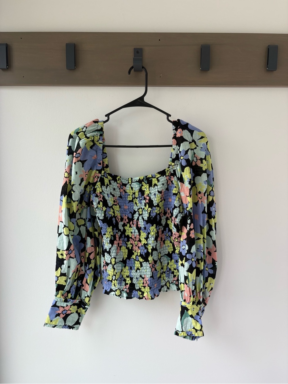 Free People Ariana Printed Smocked Square Neck Puff Sleeve Top M - New with tags